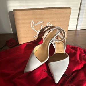 Christian Louboutin Claire Sling 80 Patent White Pumps